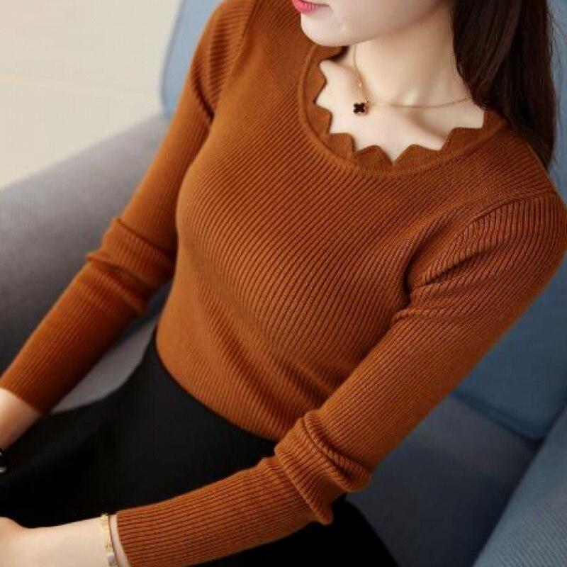 HOUZHOU Slim Sweaters Women Knitted Sweater Long Sleeve Vintage Elegant Winter White Female Ruffle Pullover