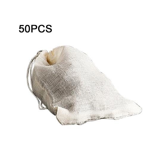 50 шт. пакетиков для специй для приготовления супа, многоразовый мешок со шнурком, чайные пакетики, неотбеленный марлевый мешок для процеживания, заваривания чая