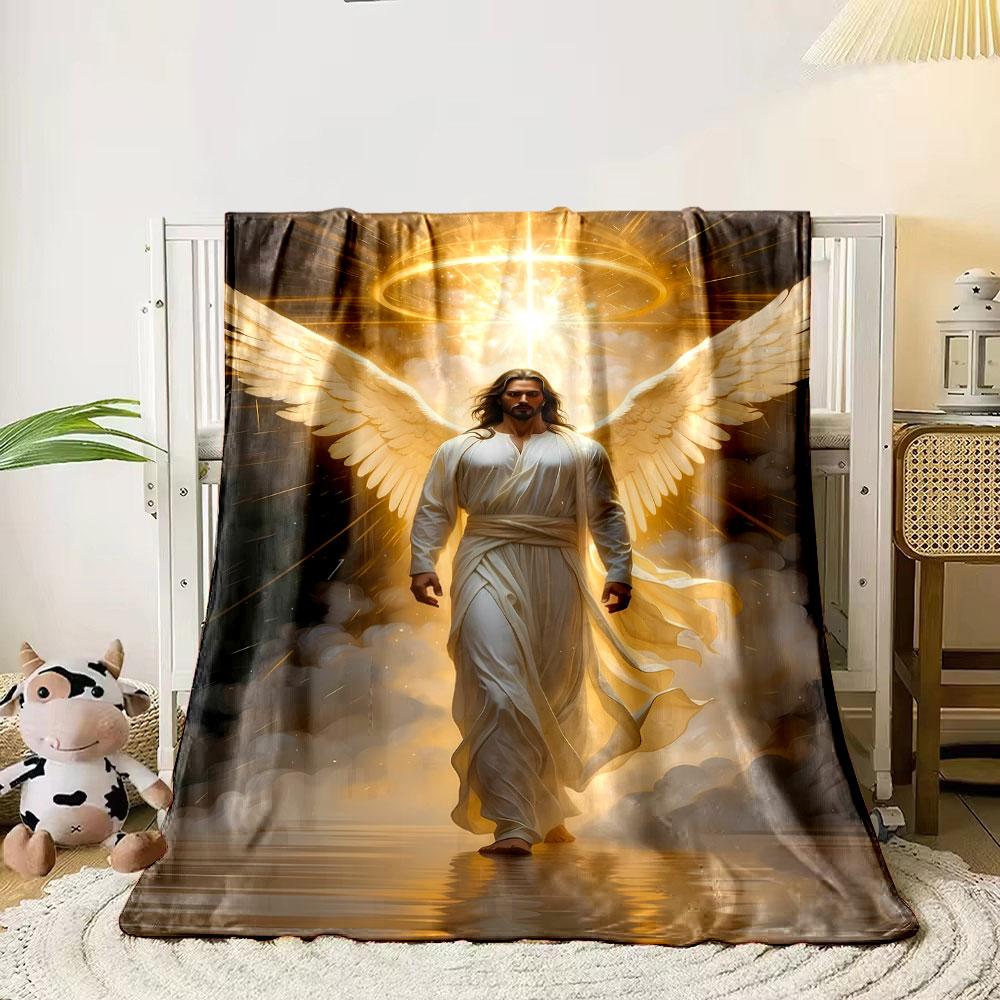 Winged Divine Figure Blanket Printed Blanket for Living Room Bed Couch lunch break Soft Cozy Blanket for Friend's festival Gift