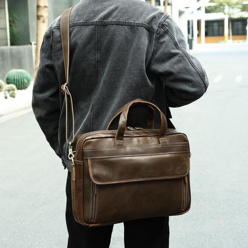 Мужской портфель из натуральной кожи, сумка для ноутбука из натуральной кожи Crazy Horse, сумка через плечо