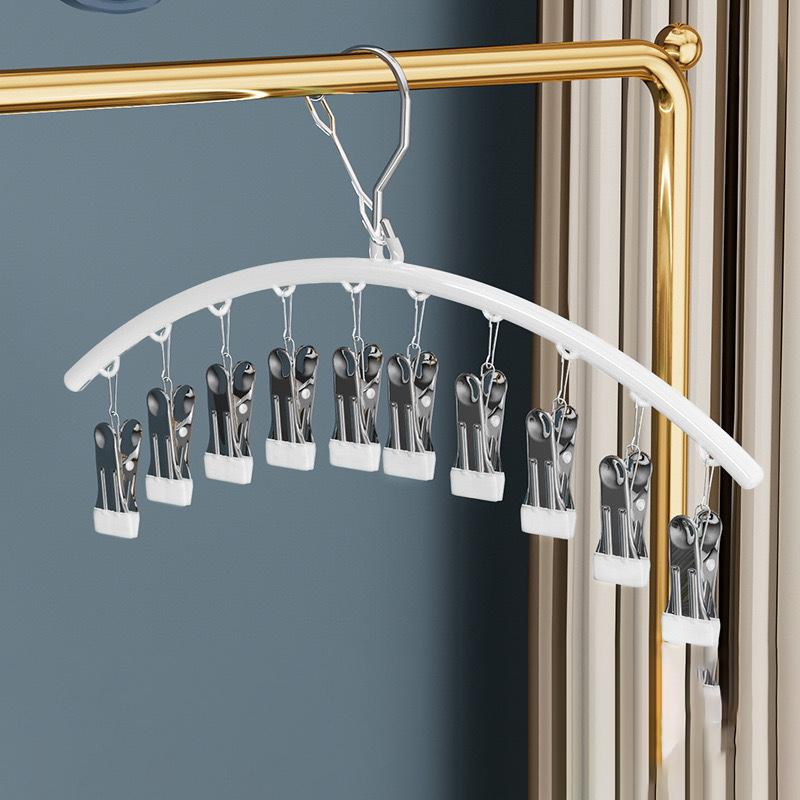 Stainless Steel Clothes Drying Hanger Windproof Clothing Rack 10 Clips Sock Laundry Airer Hanger Underwear Socks Holder