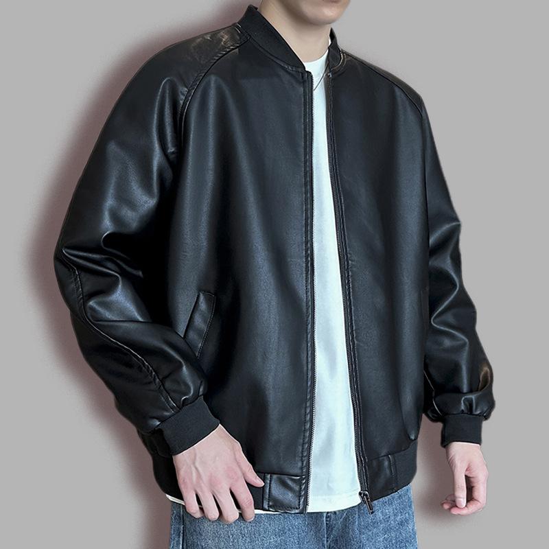 Кожаная куртка осень-зима мужская однотонная куртка модная повседневная молодежная кожаная куртка куртка