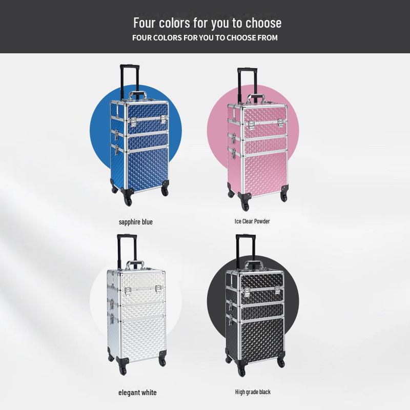 Multifunctional Aluminum Makeup Trolley Case with Large Storage for Artists, Manicure, and Hairdressing