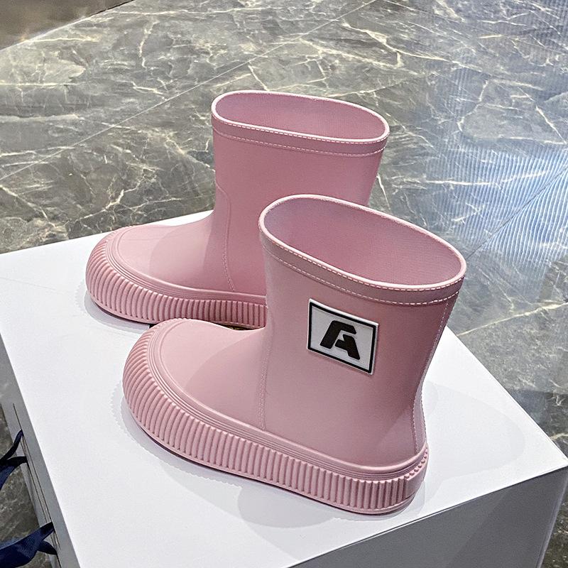 Зимние модные женские резиновые сапоги средней длины с толстыми подошвами, нескользящие женские резиновые сапоги, нескользящая обувь для отдыха на природе
