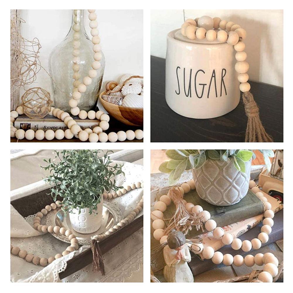 DIY Home Decor Ornament Farmhouse With Jute Rustic Tassels String Wall Hanging Wood Bead Garland