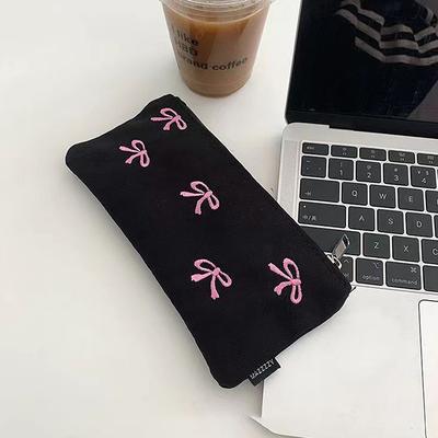 Ins Style Простой черный пенал с бантом Большая вместительная сумка для хранения карандашей Косметичка Канцелярский органайзер Школьные принадлежности