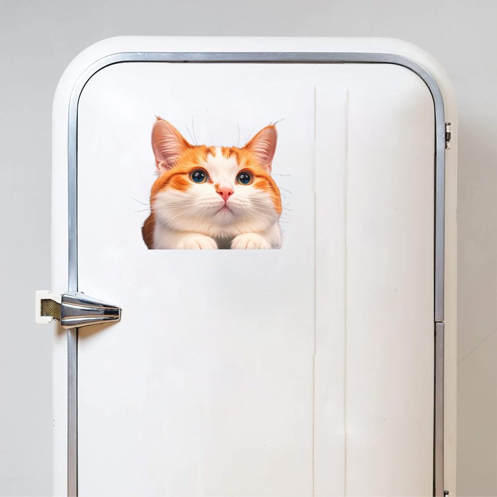 Cat Car Window Decals Funny 3D Waterproof Decals,Orange Cat Stickers,PVC Realistic Automotive Sticker, for Refrigerator,Toilet, Wall.Bathroom,1pcs