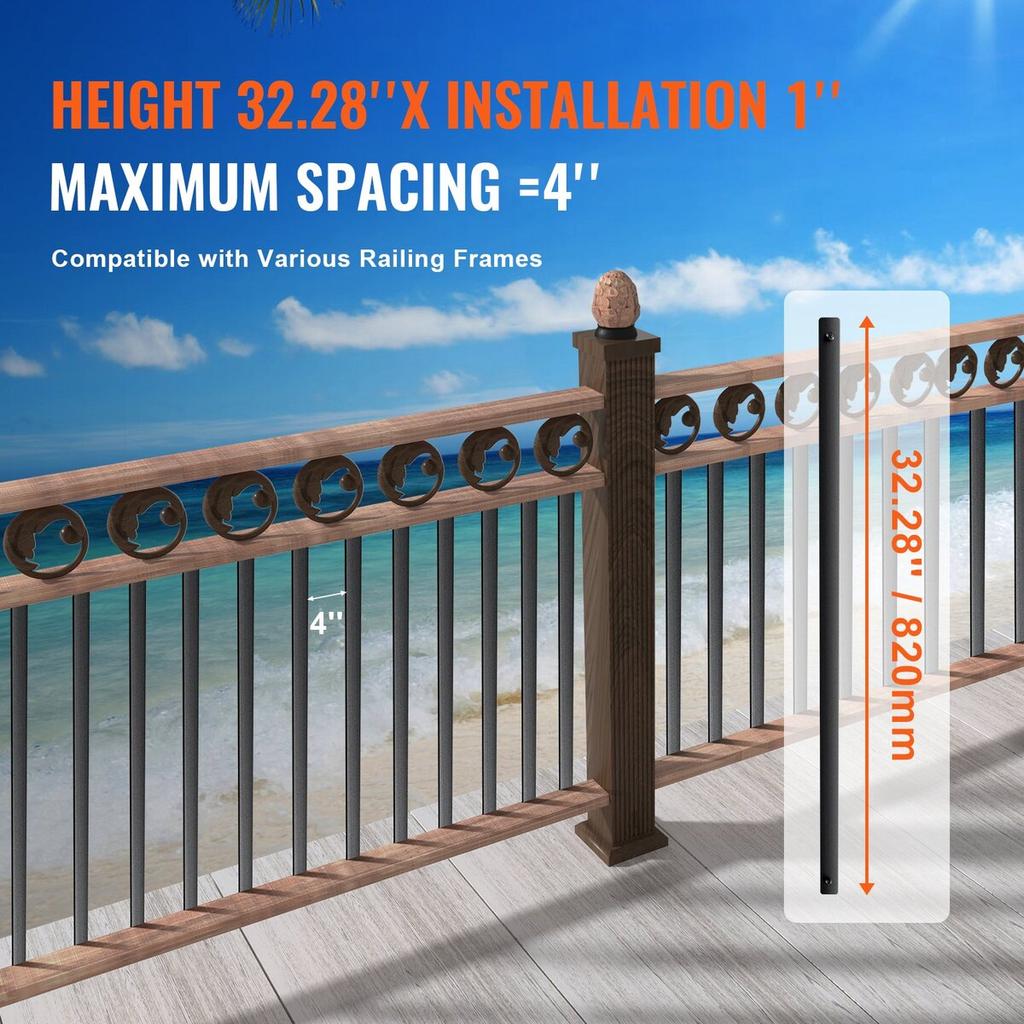 Staircase Metal Balusters, 820x25x5mm Flat Aluminum Alloy Decorative Banister Spindles, 51 Pack Deck Baluster with Screws, Classic Hollow Deck Railing