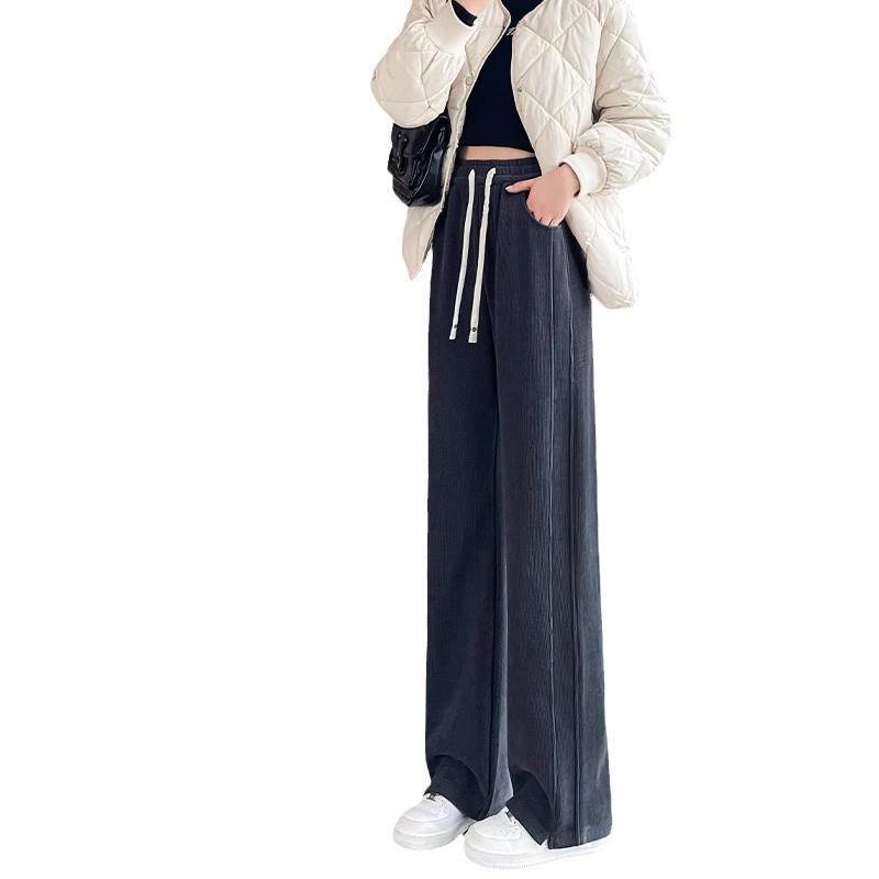 High-Waisted Fleece-Lined Wide-Leg Women's Pants for Autumn/Winter - Casual, Petite, and Straight-Leg Sports Sweatpants.