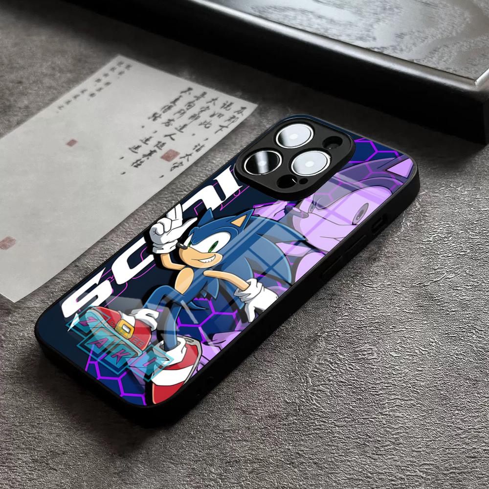 Cartoon S-Sonics Hedgehog Phone Case For IPhone 16 Pro Max 14 17 Air 12 15 11 13 Mini X XR XS Max SE Glass Cover