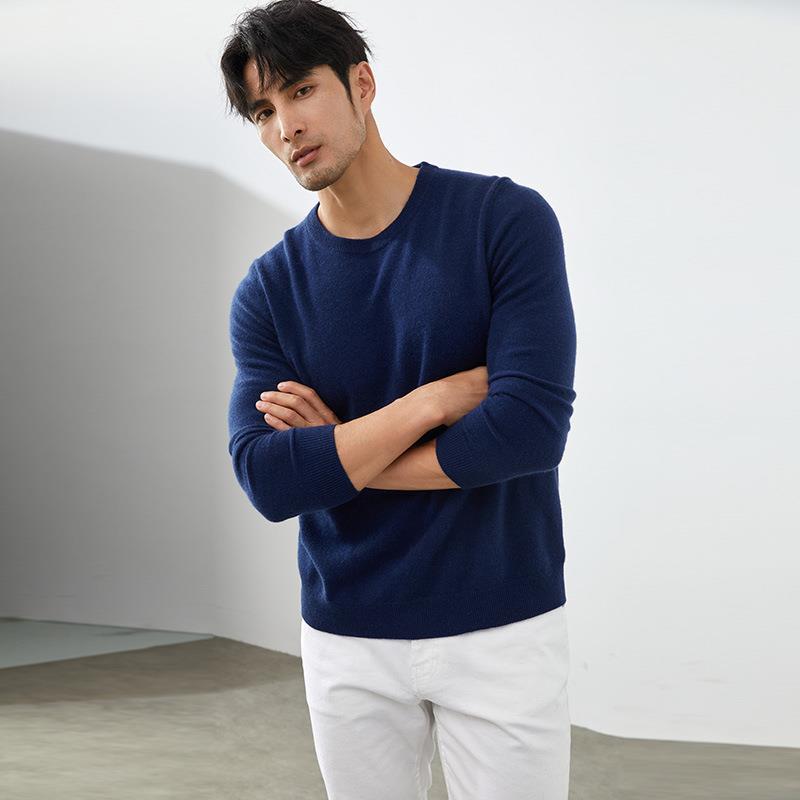 Мужской свитер с круглым вырезом из 100% кашемира - Британский стиль, приталенный крой для осени/зимы