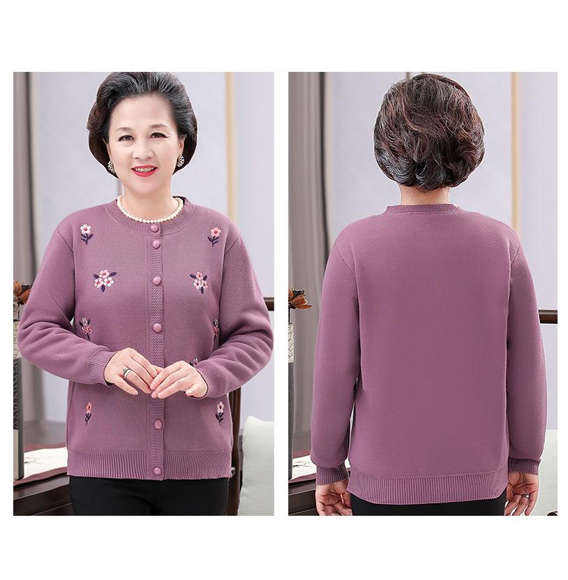 Осенне-зимний свитер с длинными рукавами плюс бархатный теплый вязаный свитер для женщин среднего и пожилого возраста, нижняя рубашка с вышивкой, женское пальто