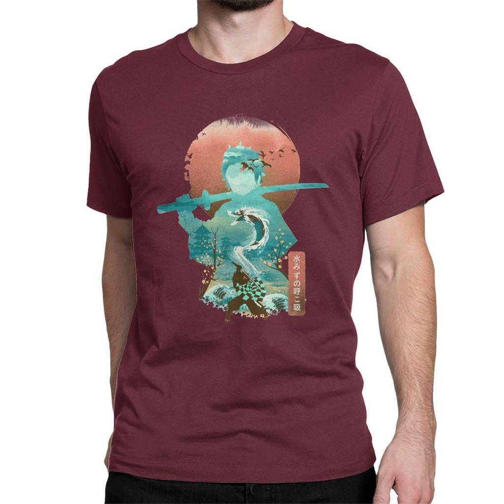 Men T Shirt Ukiyo E Breath Of Water Classic Vintage Pure Cotton Tee Shirt Demon Slayer