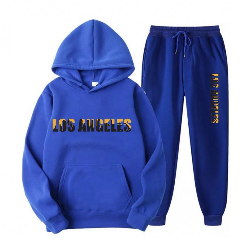 Letter Print Fleece Tracksuit Men Women Loose Fit Hoodie Sweatpants Set Casual Sportswear