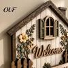 Farmhouse Decor for Home Wooden Key Holder Wall, House Shape Rack with Floral Storage Wall Relief, Welcome Sweet Mount Hooks, Rustic Entryway Entrance