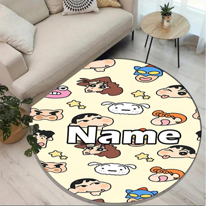 Custom Name Personalized Crayon Shin Print Round Rug, Versatile Home Decor Carpet, for Playroom, Apartment, Balcony, Entryway, Hallway Gift