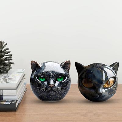1/2 шт. Скульптура черного кота из камня, резной целебный камень, кошачья голова