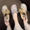 Summer new lace bow mesh cool slippers women's versatile flat-bottomed bag head lazy half slippers