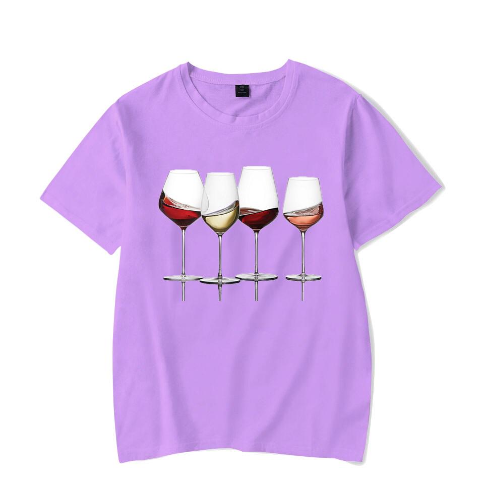 Футболки с винным принтом для женщин, летние повседневные футболки с круглым вырезом, футболки с короткими рукавами, модная футболка