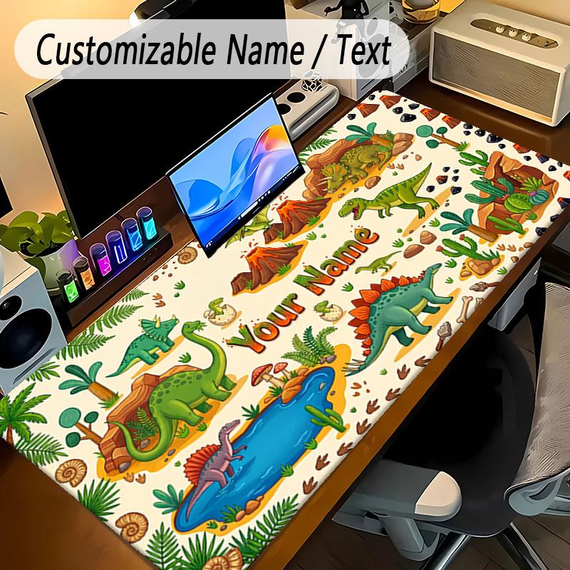 Dinosaur Theme Personalized Mouse Pad Custom Name Text Non Slip Desk Pad For Laptop Office Desktop