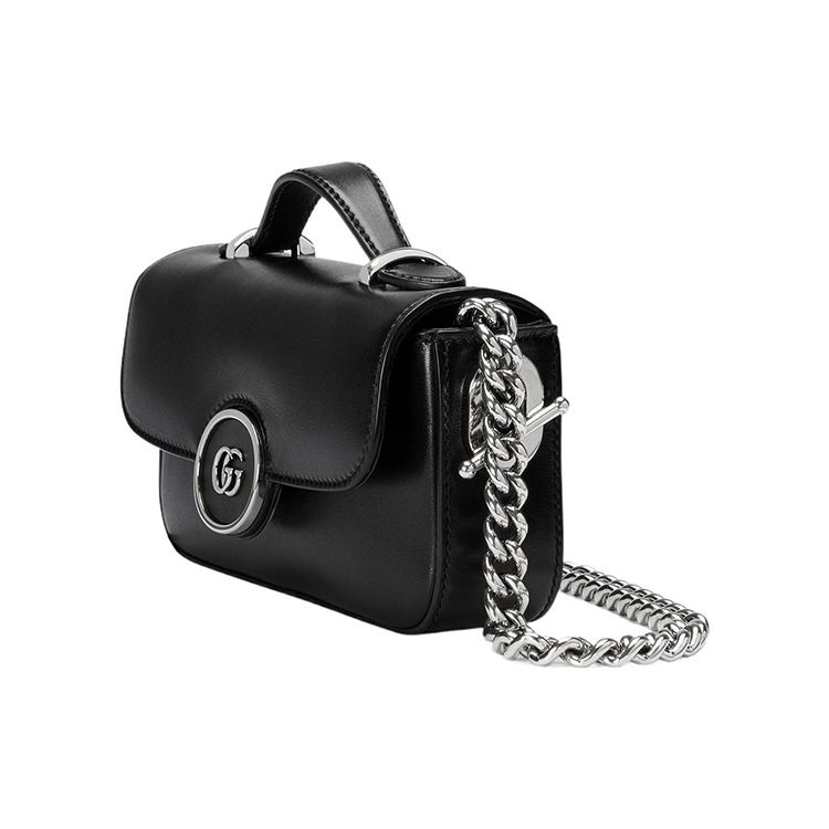 Gucci Interlocking G Black Leather Mini Crossbody Bag With Silver Hardware For Women Daily Use