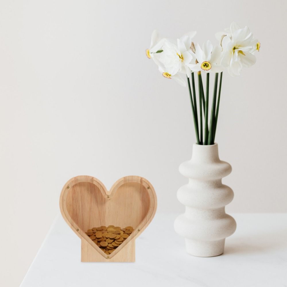 Clear Wooden Saving Box Wooden Wooden Crafts Ornament Heart-shaped Piggy Bank Education Fund