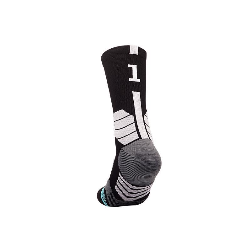 Men's Black and White Breathable Shock-Absorbing Basketball Socks