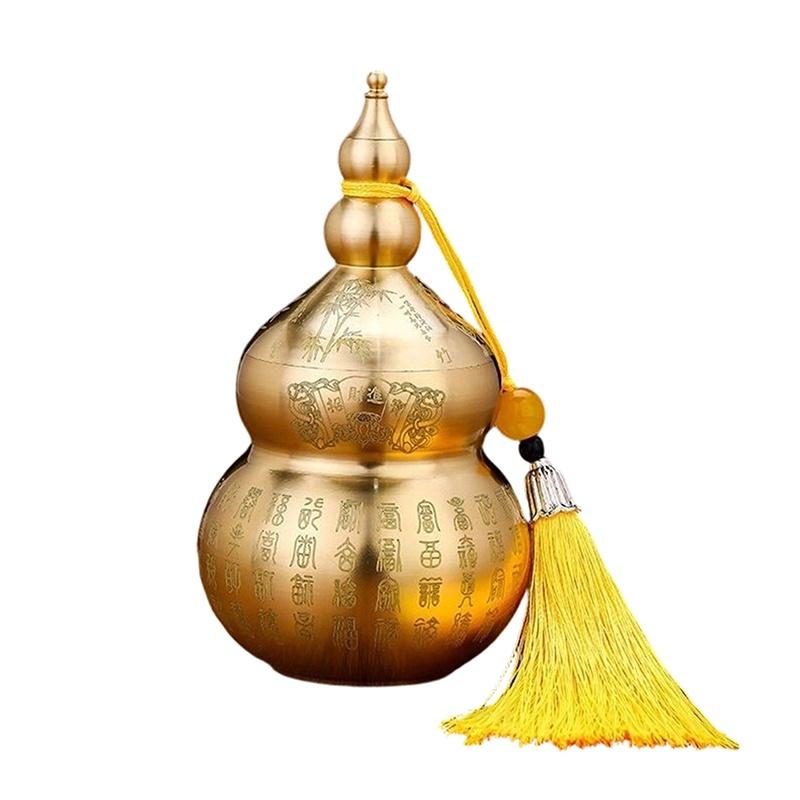 1PCS Brass Gourd Ornament: Open-Top Chinese-Style Brass Feng Shui Gourd—Desktop Wealth-Bringing Carved Feng Shui Decorative Item