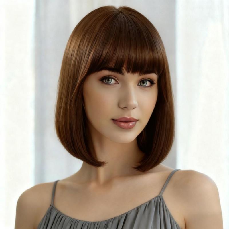 Womens Air Bang Bobo Short Straight Wig Synthetic Hair Face Framing