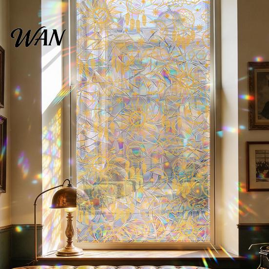 Decorative Window Film Rainbow Privacy Film, Stained Glass Pattern Sticker, Static Sunlight Reflecting Sticker Cling, Sun Blocking Reusable Decals for