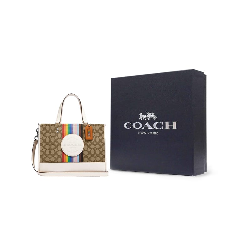 COACH Fabric With Leather Tote Bag, Shopping Bag, Tote, One Shoulder Handbag Large Women's Brown & White CJ578-SVOT8