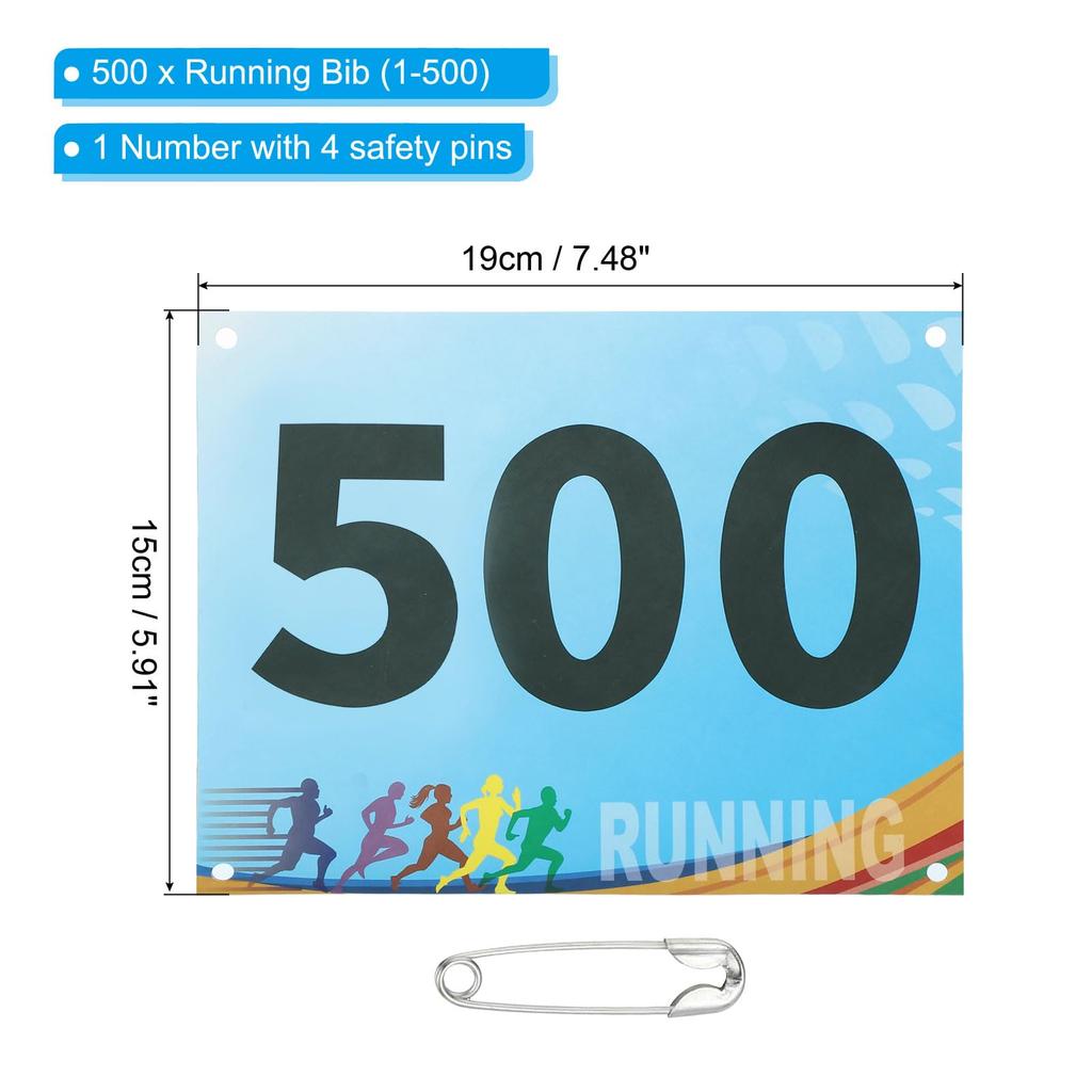 PATIKIL Running Bib Race Competitor Numbers with Safety Pins for and Competitive Multicolor Tear-Resistant Numbers, 7x6", 1-500 Marathons, Sports,