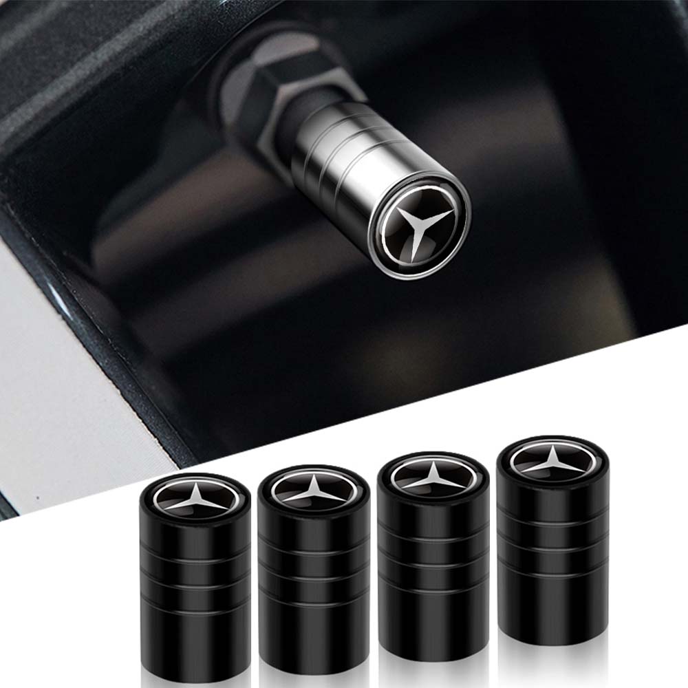 VFO1 4Pcs Metal Car Badge Wheel Tire Air Valve Stem Caps Decoration for Mercedes Benz C200 E200 AMG A B R G Class GLK GLA CLA GLB GLC