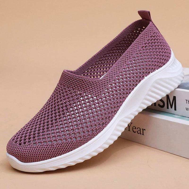 Летняя женская обувь с сетчатым лицом для женщин среднего и пожилого возраста, без застежек, на мягкой подошве, матерчатая обувь, дорожная обувь для женщин