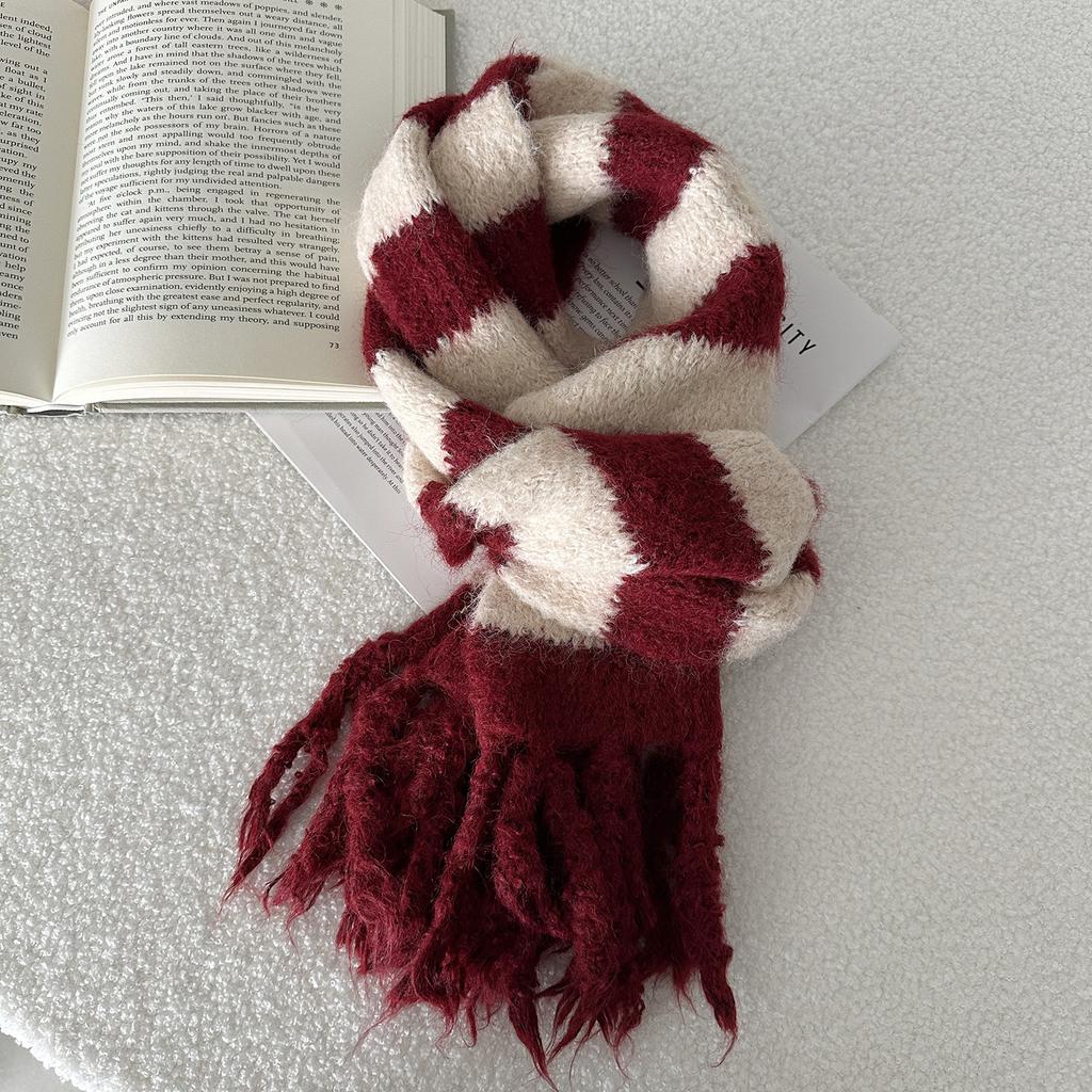 Зимний Теплый Длинный Кисточный Полосатый Вязаный Шарф Сладкий и Милый Шаль Толстый Теплый Шарф