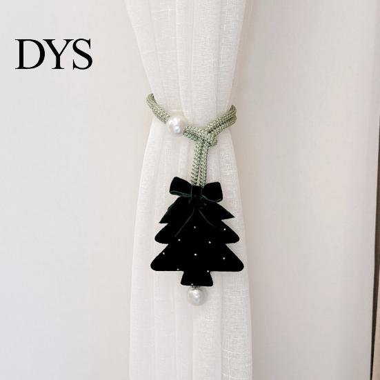 Christmas Tree Curtain Tiebacks 2Pcs Tieback, Velvet Window Holders Ties Seasonal Backs, Decorative Drape Holdbacks for Xmas Holiday Party Shape