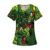 Women's Fashion Printed Short Sleeve V Neck Pattern Tops Pocket Working T-shirts