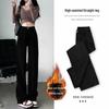 Women's Black High-Waist Fleece-Lined Straight-Leg Jeans for Pear Shape - Autumn/Winter Slimming Fit