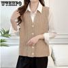 Women's Sleeveless Knitted Vest Cardigan for Autumn and Winter Loose Casual V-neck Sweater Vest