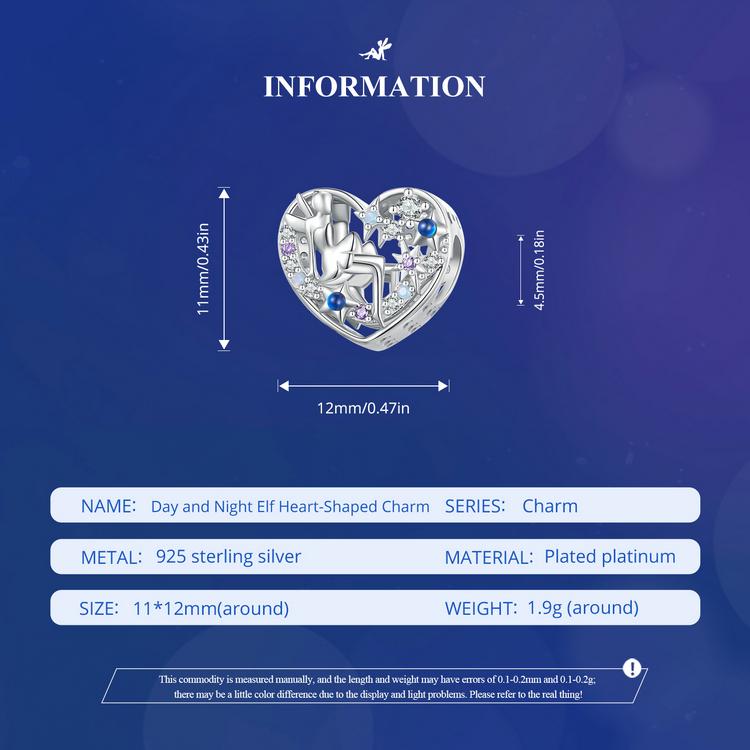 WOSTU Стерлингового серебра 925 пробы, бусины в форме сердца с изображением дневного и ночного эльфа, бусины в форме сердца для браслета, ювелирных изделий своими руками