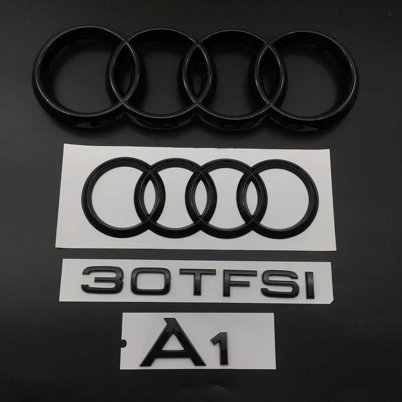 For B A1 4 Ring logo ABS Black Car Hood Front Bonnet Grill Rear Trunk Emblem Badge Sticker A1 Mark 30TFSI Emblem