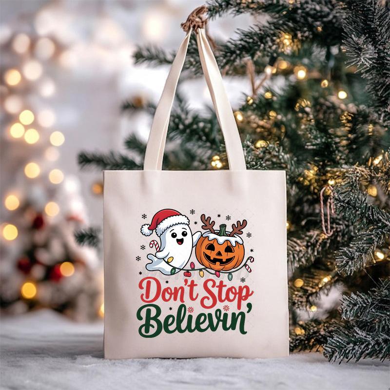 Christmas Christmas Printed Canvas Bag Large Capacity Casual Trend Student Shoulder Bag Tote Bag