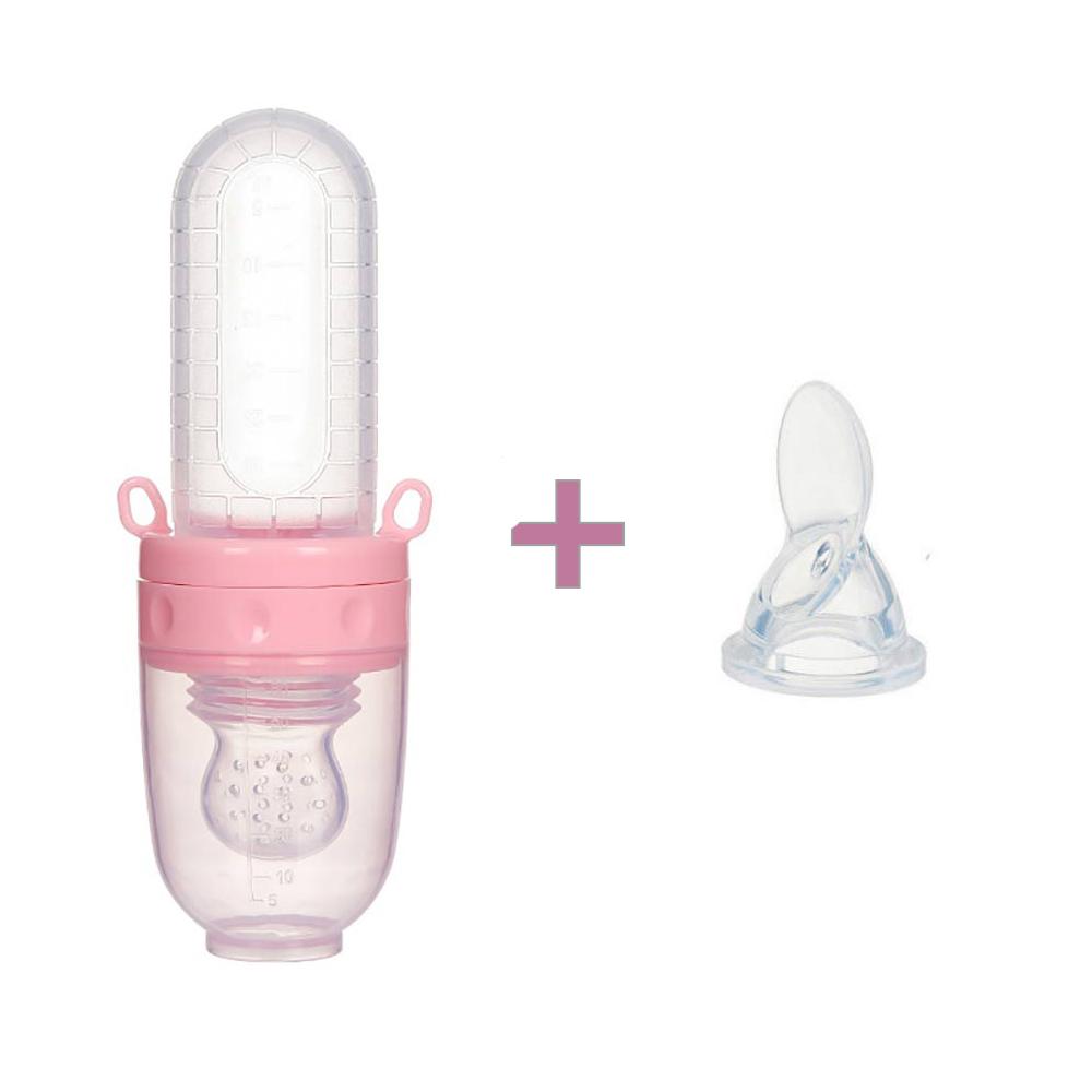 2 In 1 Baby Silicone Nipple Fresh Food Feeding Bottles Nibbler Learn Feeding Drinking Water Straw Handle Baby Food Feeder Set