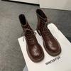 British Lace-up Women's Boots Round Head Thick-soled Thick Heel Short Boots
