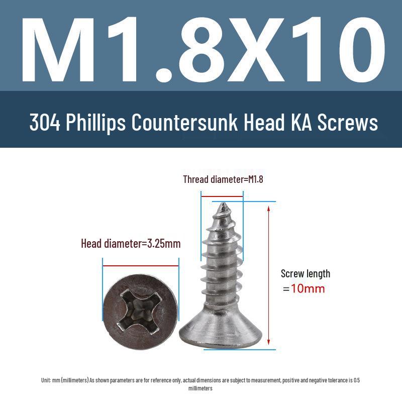 Yigu 304 Stainless Steel Phillips Flat Head Self-Tapping Screws M1-M2.5