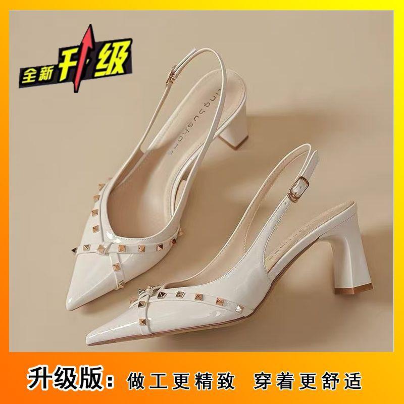 Beautiful High-heeled Thick-heeled French Cross-riveted Female Royal Sister Temperament 2025 Pointed High-end Celebrity Fashion Sandals