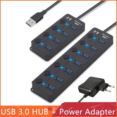 Профессиональный USB-расширитель Внешний USB 3.0 хаб Переключатель включения/выключения с адаптером питания Разветвитель на 4/7 портов