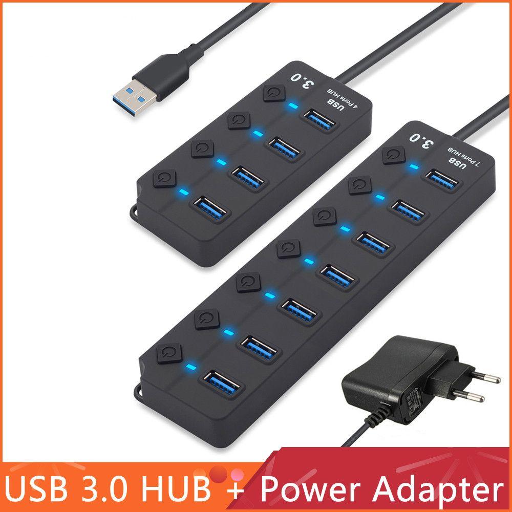 Профессиональный USB-расширитель, внешний USB 3.0-концентратор, переключатель включения/выключения, 4/7-портовый разветвитель с адаптером питания