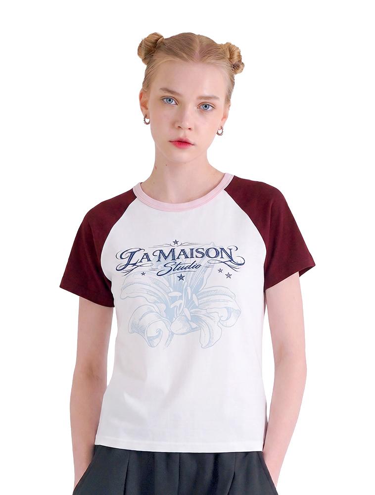 LA MAISON STUDIO Lily Облегающий крой Реглан Короткий рукав Бордовый(Fcg2Ts778W)
