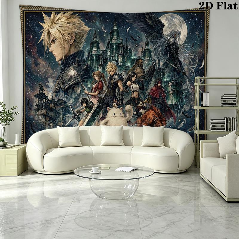 ffvii Game Wall Tapestry Aesthetic Wall Hanging Printed Fabric Blanket Decorative Tapestries for Bedroom Living Room Home Decor